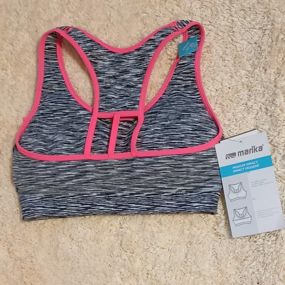 NWT ~ Marika Medium Impact Black/White Space Dye Sports Bra (Size: XS) - Picture 3 of 4